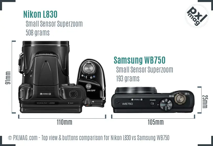 Nikon L830 vs Samsung WB750 top view buttons comparison