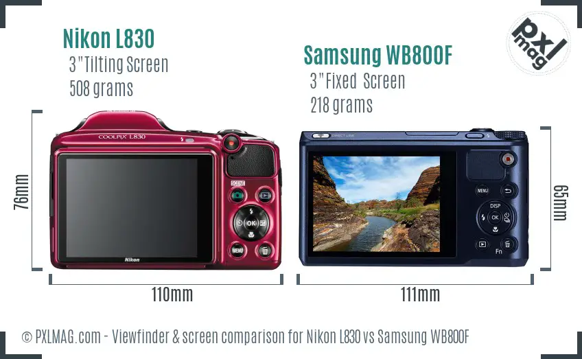 Nikon L830 vs Samsung WB800F Screen and Viewfinder comparison