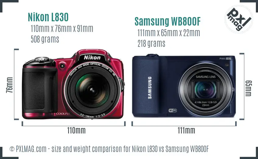 Nikon L830 vs Samsung WB800F size comparison