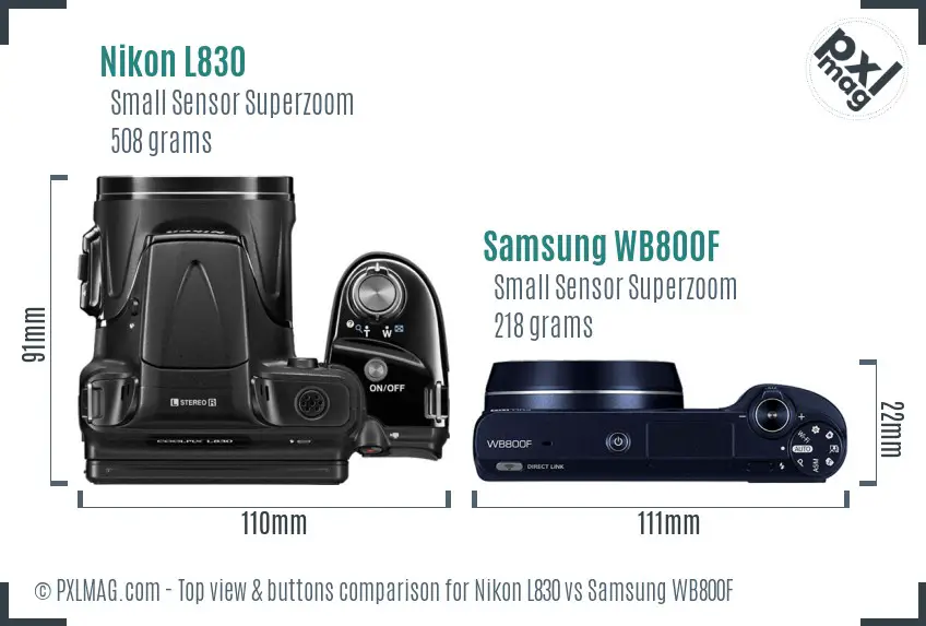 Nikon L830 vs Samsung WB800F top view buttons comparison