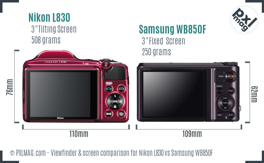 Nikon L830 vs Samsung WB850F Screen and Viewfinder comparison