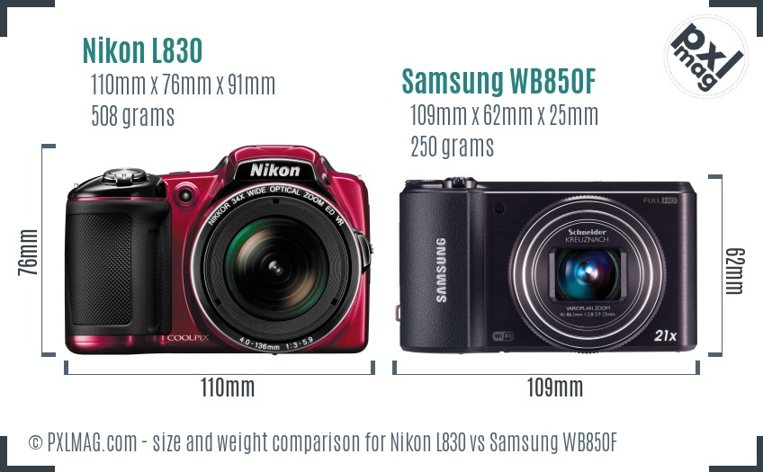 Nikon L830 vs Samsung WB850F size comparison Nikon L830 vs Samsung WB850F size comparison