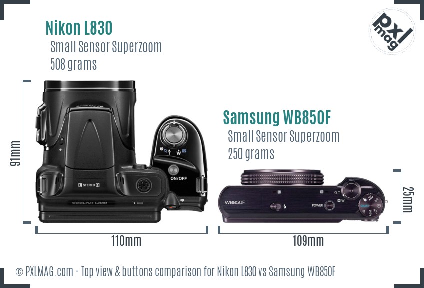 Nikon L830 vs Samsung WB850F top view buttons comparison