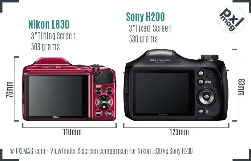 Nikon L830 vs Sony H200 Screen and Viewfinder comparison
