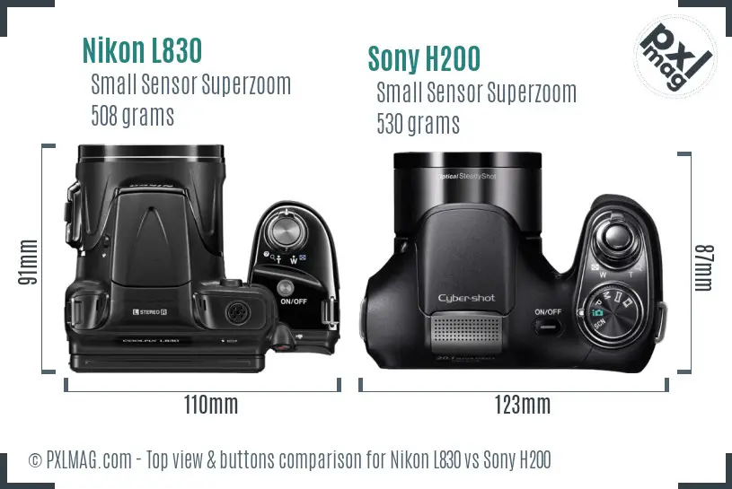 Nikon L830 vs Sony H200 top view buttons comparison