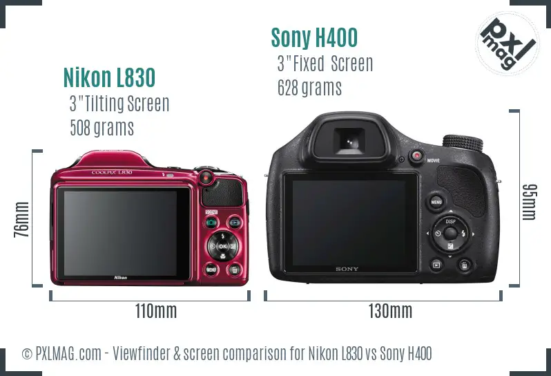Nikon L830 vs Sony H400 Screen and Viewfinder comparison