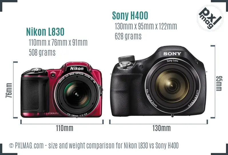 Nikon L830 vs Sony H400 size comparison