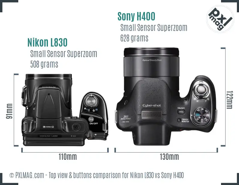 Nikon L830 vs Sony H400 top view buttons comparison