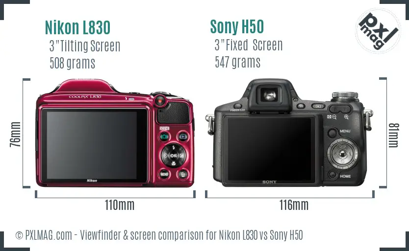 Nikon L830 vs Sony H50 Screen and Viewfinder comparison