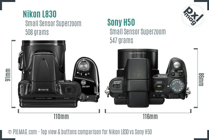 Nikon L830 vs Sony H50 top view buttons comparison