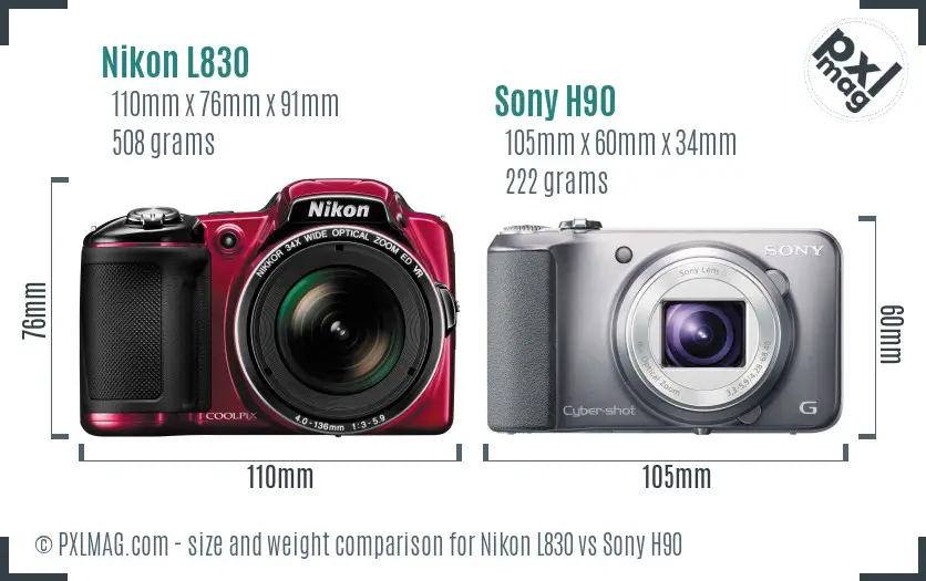 Nikon L830 vs Sony H90 size comparison