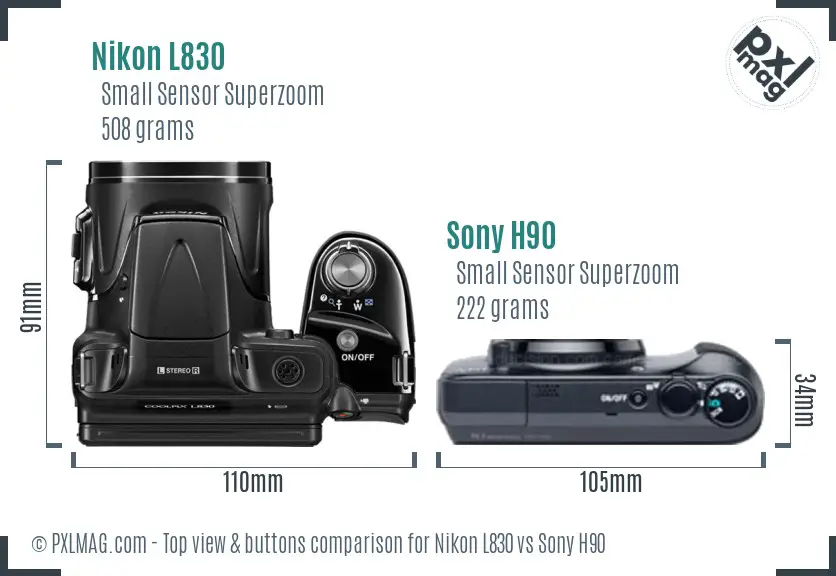 Nikon L830 vs Sony H90 top view buttons comparison
