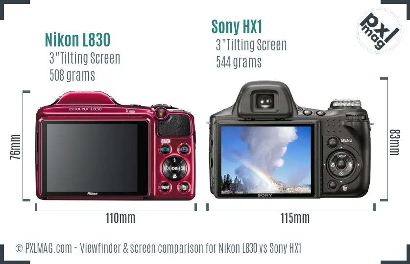 Nikon L830 vs Sony HX1 Screen and Viewfinder comparison