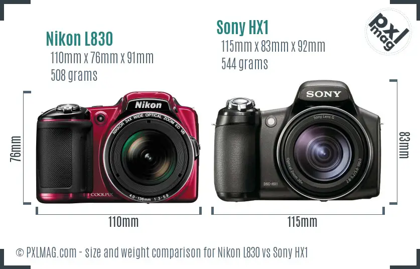 Nikon L830 vs Sony HX1 size comparison