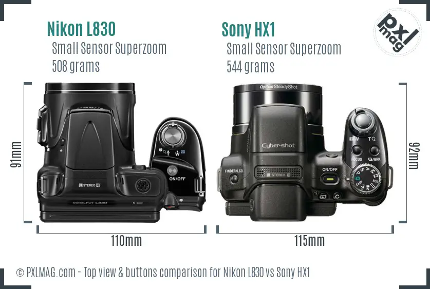 Nikon L830 vs Sony HX1 top view buttons comparison