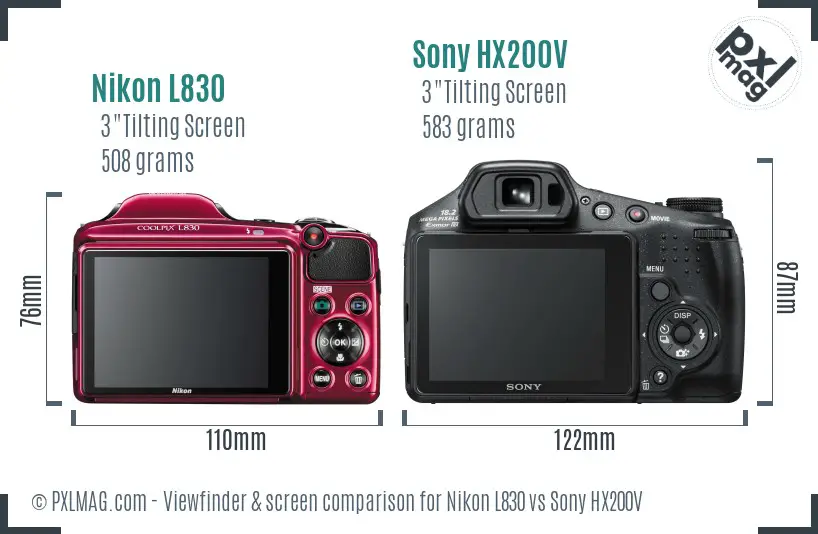 Nikon L830 vs Sony HX200V Screen and Viewfinder comparison Nikon L830 vs Sony HX200V Screen and Viewfinder comparison