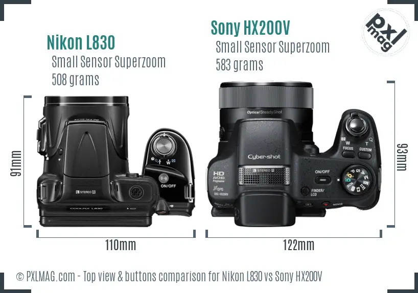 Nikon L830 vs Sony HX200V top view buttons comparison Nikon L830 vs Sony HX200V top view buttons comparison