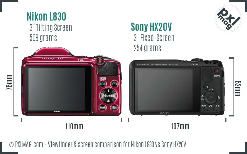 Nikon L830 vs Sony HX20V Screen and Viewfinder comparison