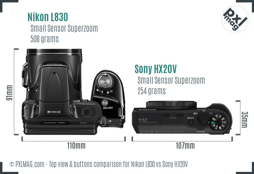 Nikon L830 vs Sony HX20V top view buttons comparison