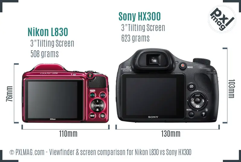 Nikon L830 vs Sony HX300 Screen and Viewfinder comparison