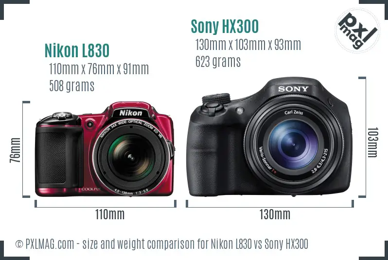 Nikon L830 vs Sony HX300 size comparison