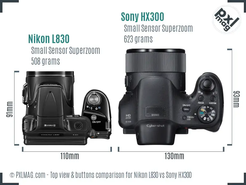 Nikon L830 vs Sony HX300 top view buttons comparison