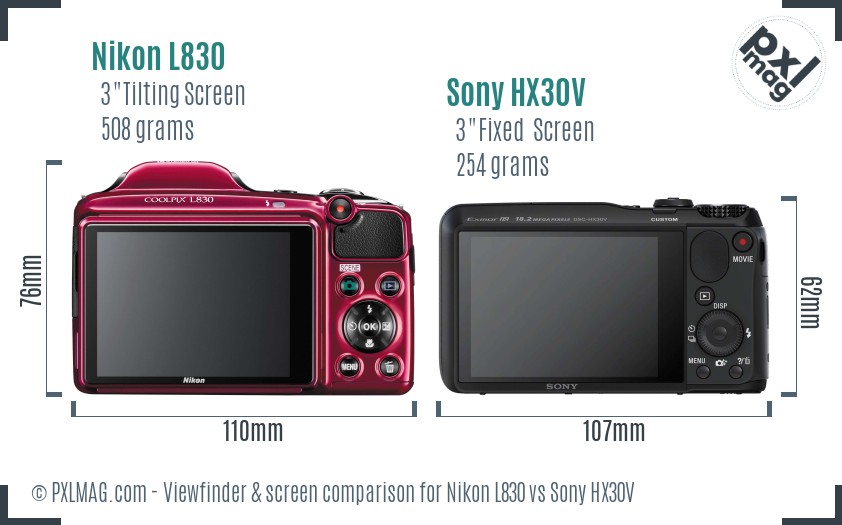 Nikon L830 vs Sony HX30V Screen and Viewfinder comparison