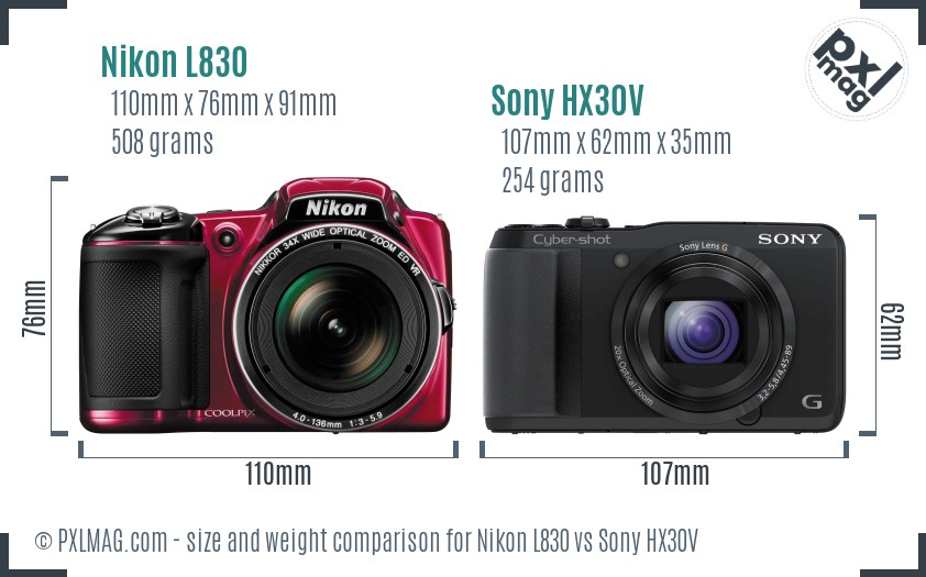 Nikon L830 vs Sony HX30V size comparison