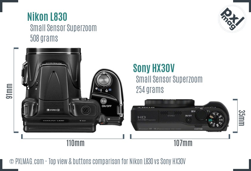 Nikon L830 vs Sony HX30V top view buttons comparison