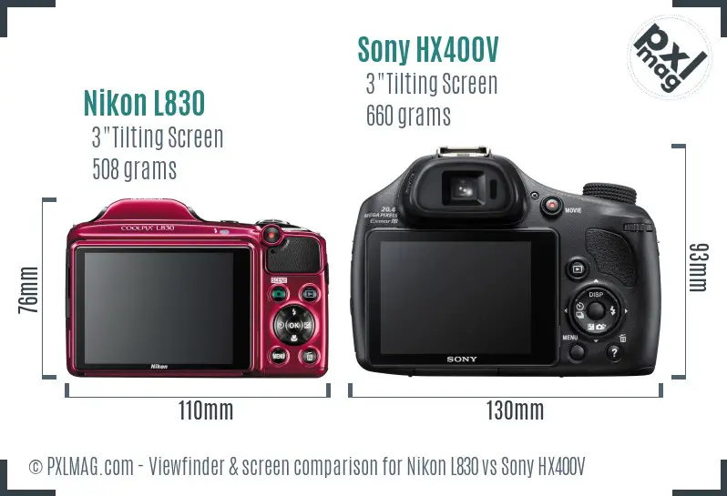 Nikon L830 vs Sony HX400V Screen and Viewfinder comparison
