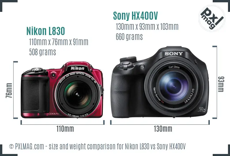 Nikon L830 vs Sony HX400V size comparison