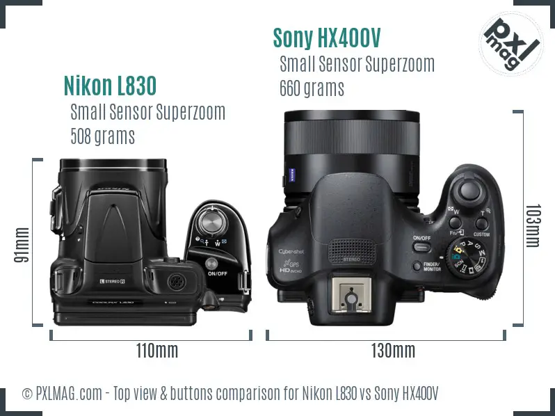Nikon L830 vs Sony HX400V top view buttons comparison