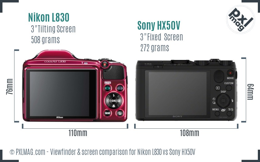 Nikon L830 vs Sony HX50V Screen and Viewfinder comparison