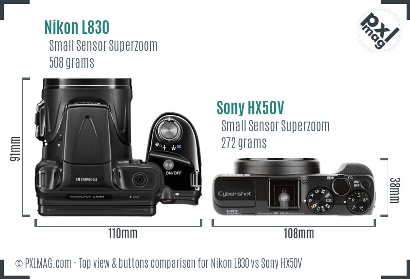 Nikon L830 vs Sony HX50V top view buttons comparison