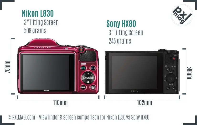 Nikon L830 vs Sony HX80 Screen and Viewfinder comparison