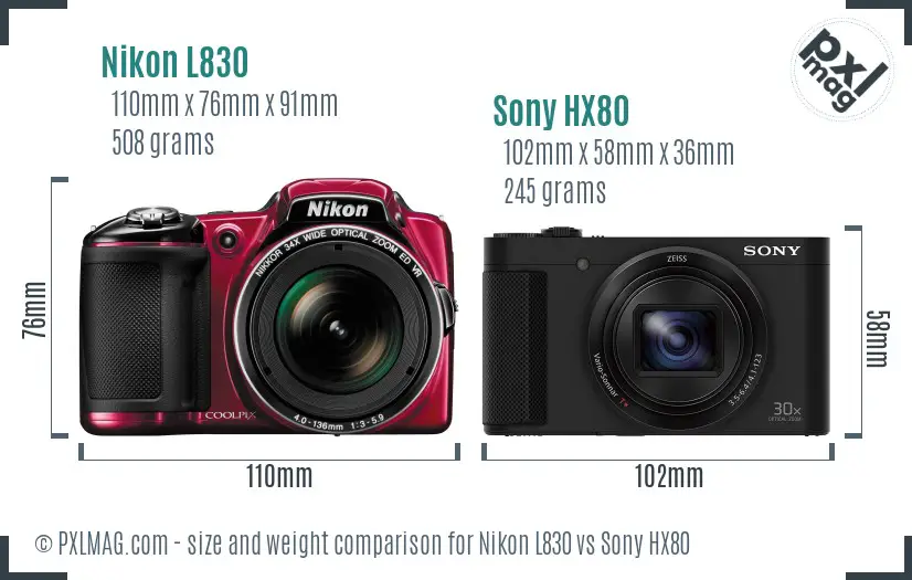 Nikon L830 vs Sony HX80 size comparison