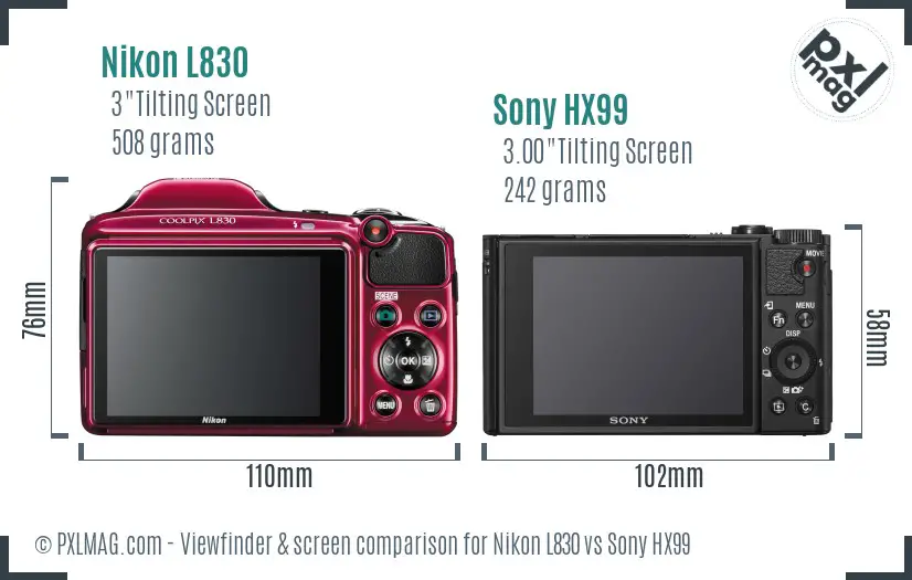 Nikon L830 vs Sony HX99 Screen and Viewfinder comparison