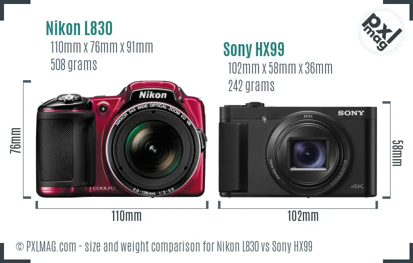 Nikon L830 vs Sony HX99 size comparison