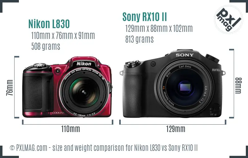 Nikon L830 vs Sony RX10 II size comparison