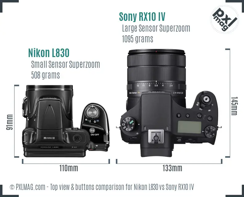 Nikon L830 vs Sony RX10 IV top view buttons comparison