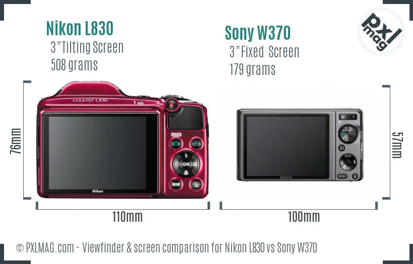 Nikon L830 vs Sony W370 Screen and Viewfinder comparison