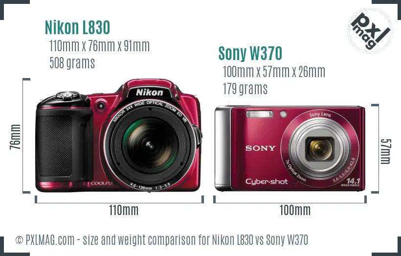 Nikon L830 vs Sony W370 size comparison