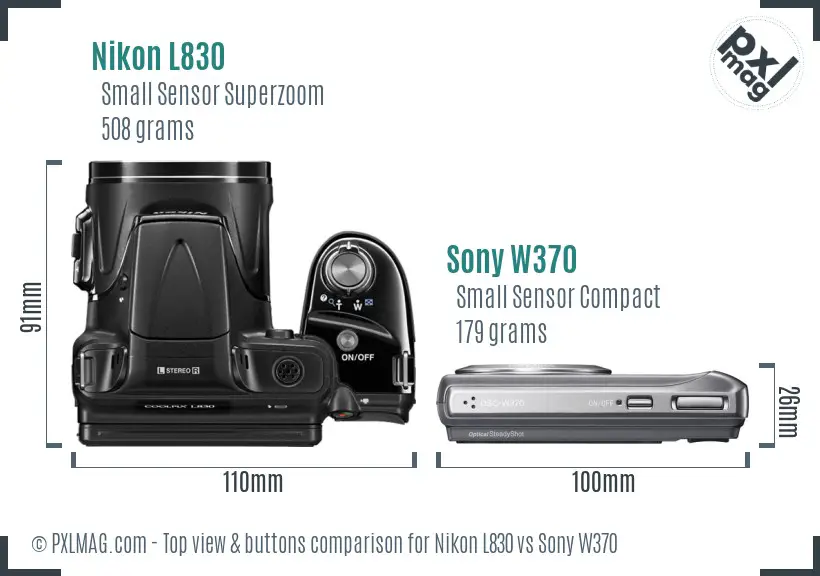 Nikon L830 vs Sony W370 top view buttons comparison
