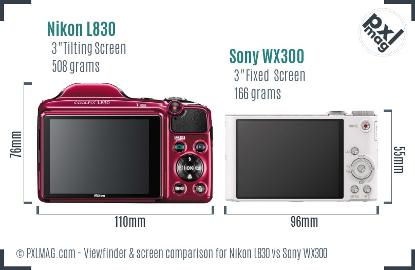 Nikon L830 vs Sony WX300 Screen and Viewfinder comparison