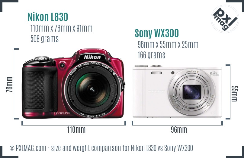 Nikon L830 vs Sony WX300 size comparison Nikon L830 vs Sony WX300 size comparison