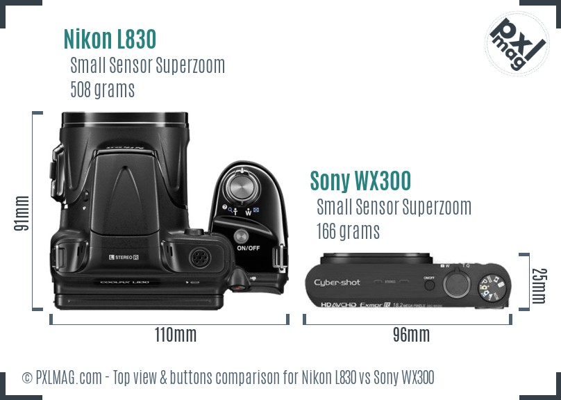 Nikon L830 vs Sony WX300 top view buttons comparison