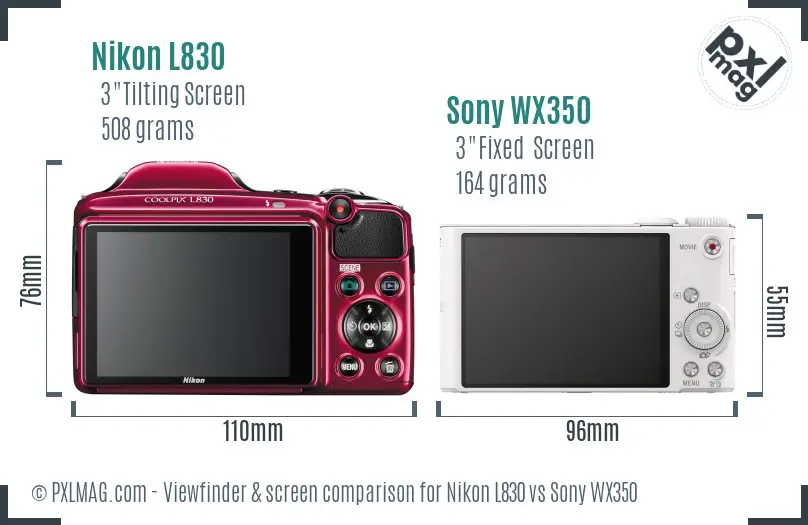 Nikon L830 vs Sony WX350 Screen and Viewfinder comparison Nikon L830 vs Sony WX350 Screen and Viewfinder comparison