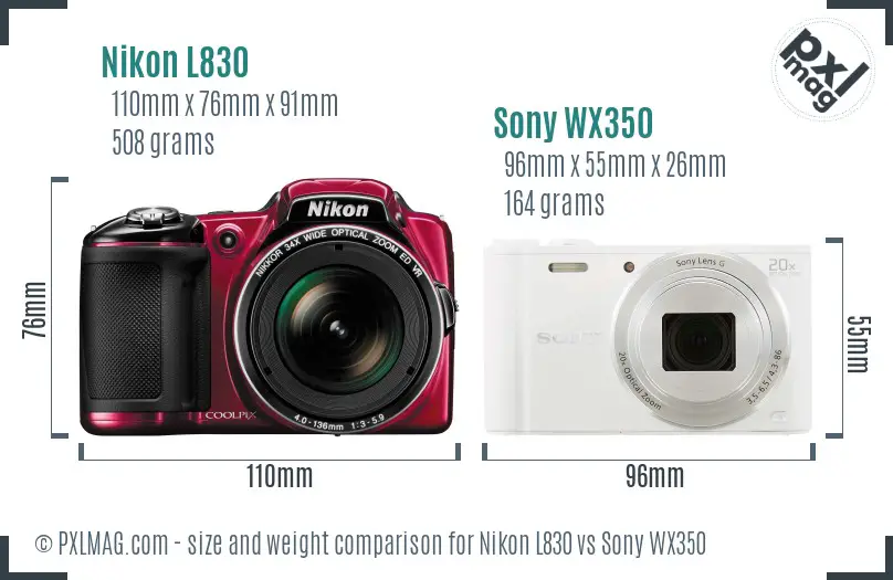 Nikon L830 vs Sony WX350 size comparison Nikon L830 vs Sony WX350 size comparison