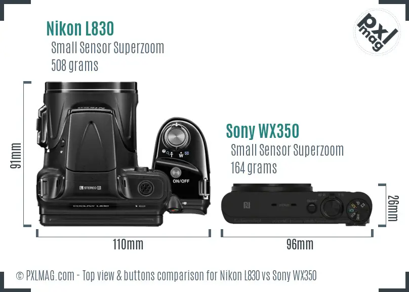 Nikon L830 vs Sony WX350 top view buttons comparison Nikon L830 vs Sony WX350 top view buttons comparison