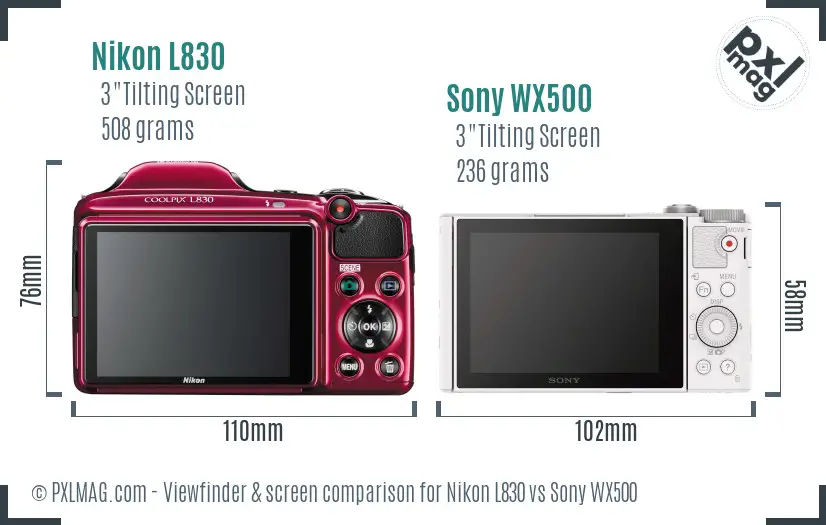 Nikon L830 vs Sony WX500 Screen and Viewfinder comparison